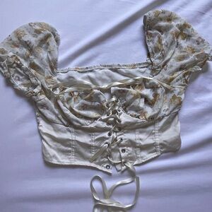 Floral Lace-Up Corset Top